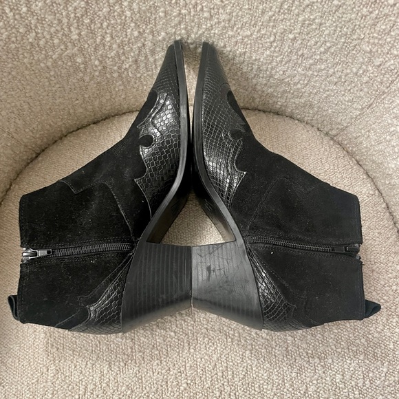 Zara Black Leather & Suede Western Ankle Booties - Picture 10 of 10